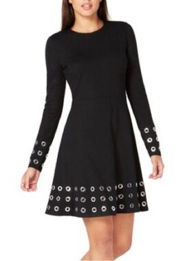 MICHAEL Michael Kors long-sleeve fit and flare dress with silver grommets NWT